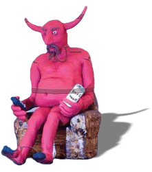 Claymation of devil watching tv